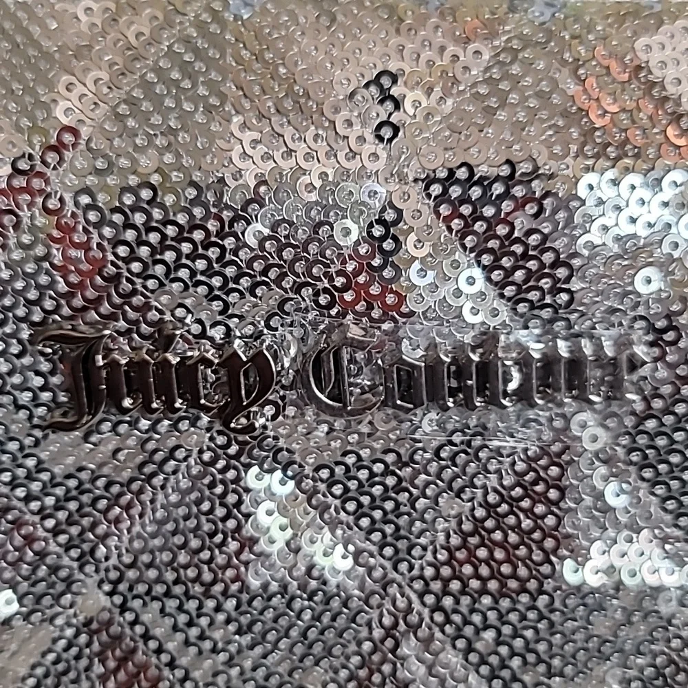 Juicy Couture Silver Sequins Zippered Cosmetic Bag with Small Toiletry Bottle - Picture 2 of 10